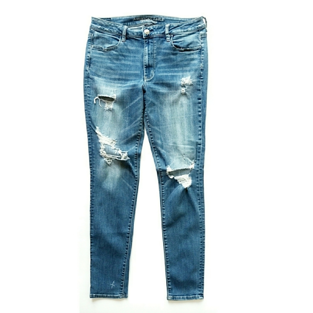 AEO High Rise Long Distressed Ripped Jegging Jeans - Picture 10 of 10